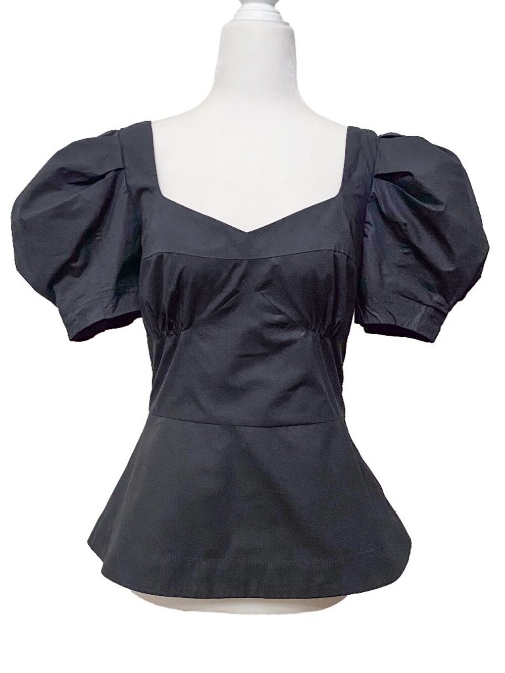 TANYA TAYLOR Aliyah Puff Sleeve Peplum Top Black Size 6
